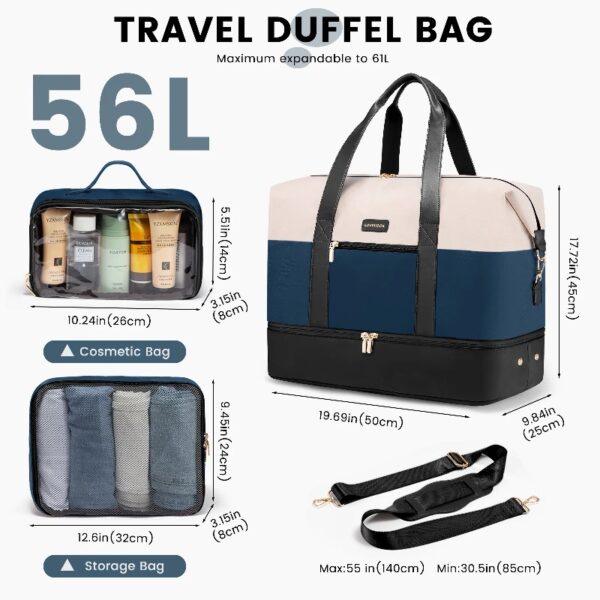 Travel Duffel Bag for Women, Large Weekender Overnight Bag, Carry-on Gym Bag with Separate Shoes Compartment, Mom Hospital Bags for Labor and Delivery with 2 Packing Cubes