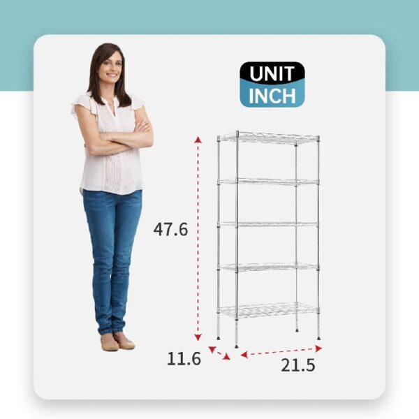Adjustable Storage Shelves Metal Storage Shelf(Black, 21.5L x 11.6W x 47.6H) 750 pounds