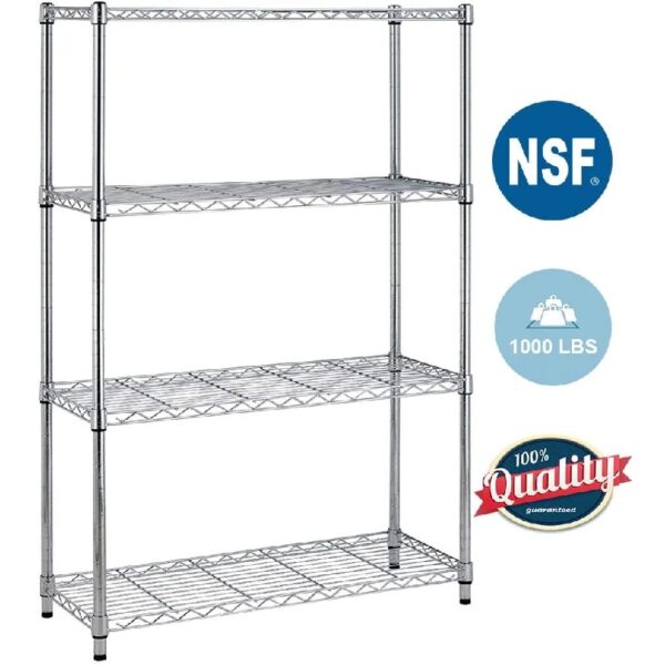 4 Shelf Wire Shelving Unit Garage NSF Wire Shelf Metal Storage Shelves Heavy Duty Height Adjustable for 1000 lbs Capacity Black