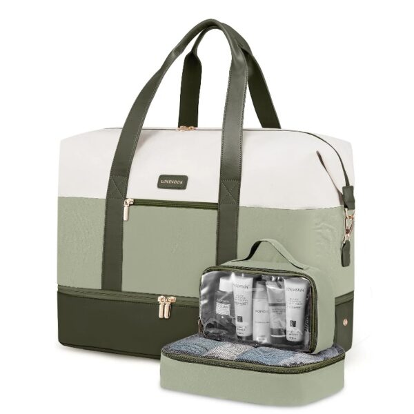 Travel Duffel Bag for Women, Large Weekender Overnight Bag, Carry-on Gym Bag with Separate Shoes Compartment, Mom Hospital Bags for Labor and Delivery with 2 Packing Cubes