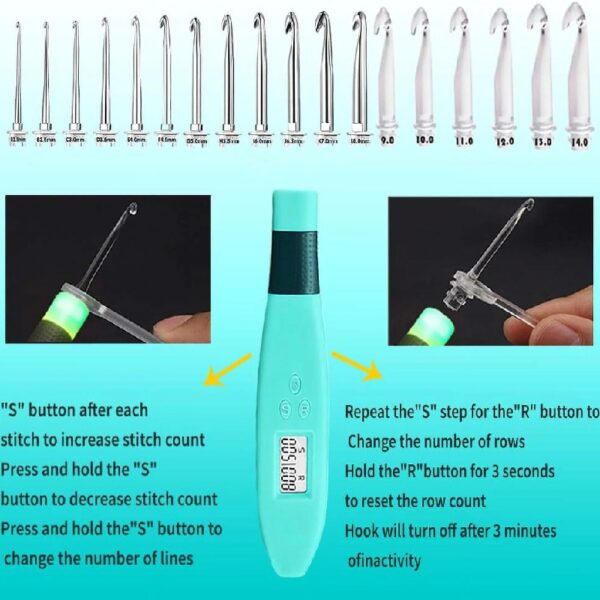 Yarniss Crochet Hooks Set with Digital Counter, 17 Sizes Light Up Crochet Hooks 2.5mm-14.0mm