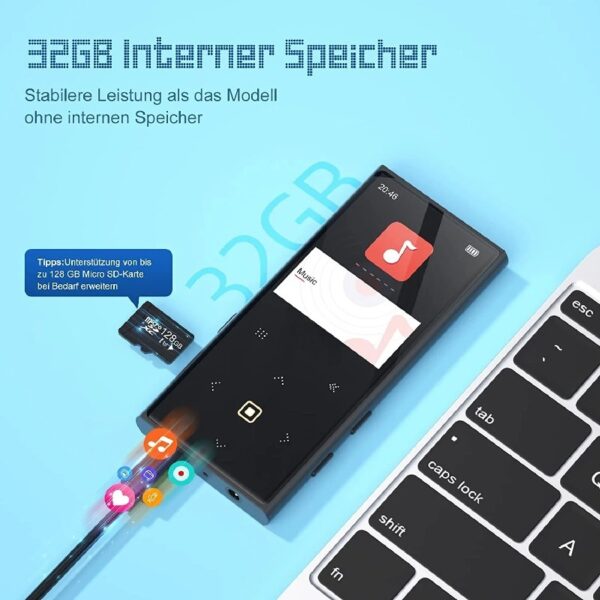 D22 Portable MP3 Player/Black 32GB FM 1.8''/Touch Button/5.0 Bluetooth/Multilingual