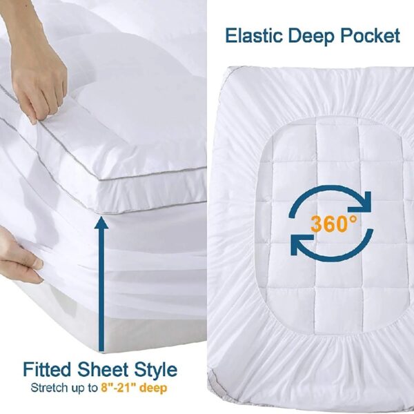 Queen Size Mattress Topper,400TC 100%Cotton Cooling Mattress Pad Cover Extra Thick Alternative Fill Pillow Top Cooling Bed Topper and Hotel Mattress Protector