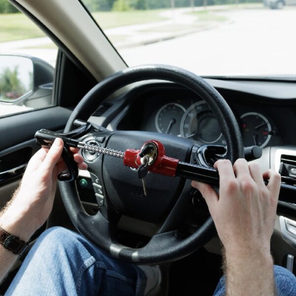 Universal Steering Wheel Lock Anti-Theft Car, Truck, Van and SUV Lock, Red, Black