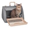 Sport Pet Designs, Foldable Plastic Travel Cat Carrier, for Pets 25 lb Limit, Gray