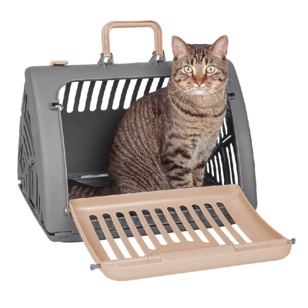 Sport Pet Designs, Foldable Plastic Travel Cat Carrier, for Pets 25 lb Limit, Gray