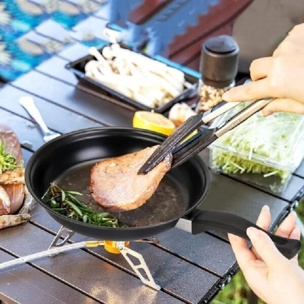 Non-Stick Cookware Set, Small Portable Cast Iron Pots and Pans with Glass Lids and Nylon Utensils for Outdoor Cooking - 13 Piece Set, Black