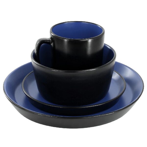 16 Piece Stoneware Dinnerware Set in Two Tone Black & Blue