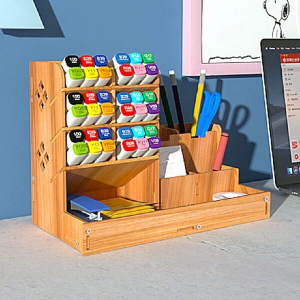 Wooden Pen Pencil Storage Holder Organizer Office Study Desk Tidy Caserack Shelf