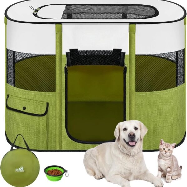 7a528ef7d46545cca81ab329015ac2a4 Portable Pet Playpen, 600D Oxford Foldable Dog Play Tent Kennel Crate for Indoor Outdoor Travel Camping, Come with Free Carrying Case&Folding Bowl, Great for Puppy Cat Bunny, Green L