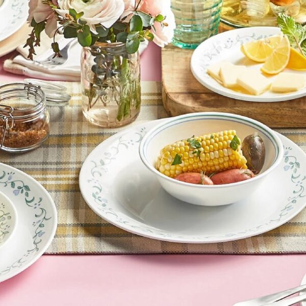 Country Cottage, White and Green Round 12-Piece Dinnerware Set