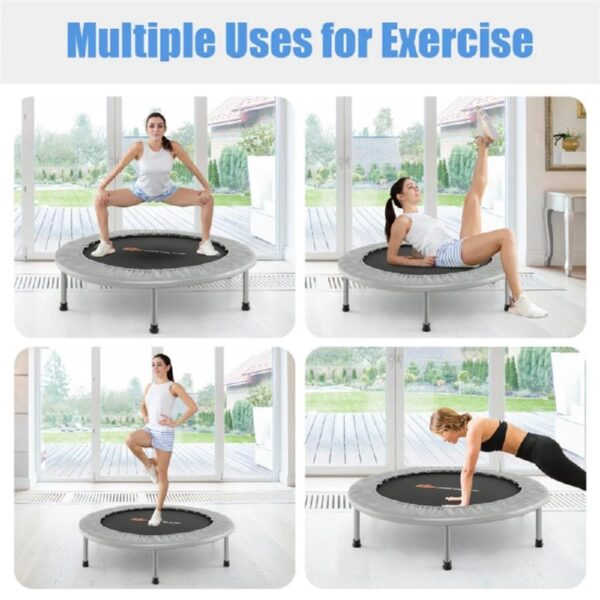 36 Inch Mini Folding Trampoline Portable Recreational Fitness Rebounder, Foldable Mini Trampoline, Fitness Rebounder for Indoor Garden-Silver