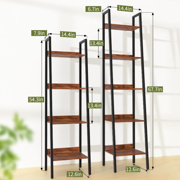 Ladder Shelf, 4-Tier Corner Bookshelf for Living Room, Balcony, Home Office, Bookcase Storage & Display Shelf, Rustic Brown