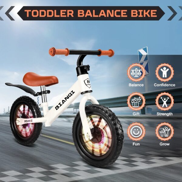Kid Balance Bike, 12'' Toddlers Training Bicycle for 2-5 Years Old Boys Girls, Lightweight with Lighting up Wheels, Bule