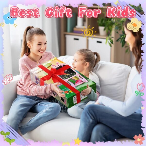 WonderStone 4-in-1 Kids Table and Chairs Adjustable Easel Toy for Ages 2-4, Flippable Sided Magnetic Drawing Board with Storage, Gift for Toddlers