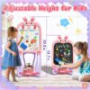 WonderStone 4-in-1 Kids Table and Chairs Adjustable Easel Toy for Ages 2-4, Flippable Sided Magnetic Drawing Board with Storage, Gift for Toddlers