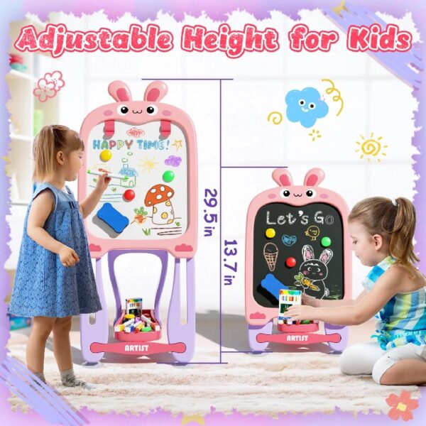 WonderStone 4-in-1 Kids Table and Chairs Adjustable Easel Toy for Ages 2-4, Flippable Sided Magnetic Drawing Board with Storage, Gift for Toddlers