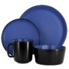 16 Piece Stoneware Dinnerware Set in Two Tone Black & Blue