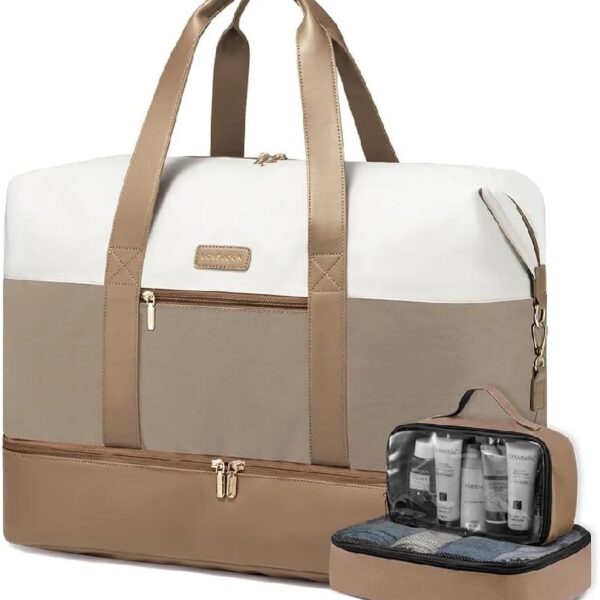 Travel Duffel Bag for Women, Large Weekender Overnight Bag, Carry-on Gym Bag with Separate Shoes Compartment, Mom Hospital Bags for Labor and Delivery with 2 Packing Cubes