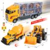 25 in 1 Construction Trucks Push and Go Car Carrier Truck Toy, Play Vehicles with Sounds and Lights, 12 Mini Diecast Trucks Included
