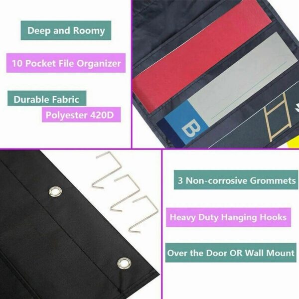 Hanging Wall File Organizer Mount Paper Folder Holder Letter 10 Storage Pocket
