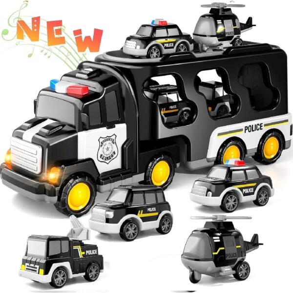 Construction Toddler Truck Toys for 3 4 5 6 Year Old Boys 5-in-1 Friction Power Vehicle Car Toy for Toddlers 1-3 Carrier Truck Toys for Kids 3-5 Christmas Birthday Gifts for Girls Age 3-9