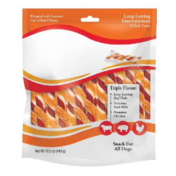 Triple Flavor Twists, Rawhide Chews for All Dogs, 70 Count