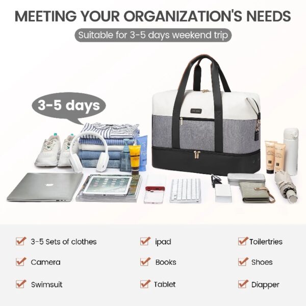 Travel Duffel Bag for Women, Large Weekender Overnight Bag, Carry-on Gym Bag with Separate Shoes Compartment, Mom Hospital Bags for Labor and Delivery with 2 Packing Cubes