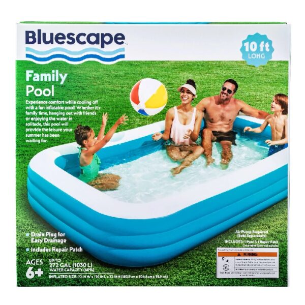 10ft Family Inflatable Swimming Pool, Rectangular, Age 6 & up, Unisex