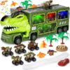 Dinosaur Truck Toys for Boys 3-6 Years, Dinosaur Truck Carrier -Tyrannosaurus Transport Car Carrier Truck with Lights, Music and Sounds, Dinosaur Play Sets for Boys Girls