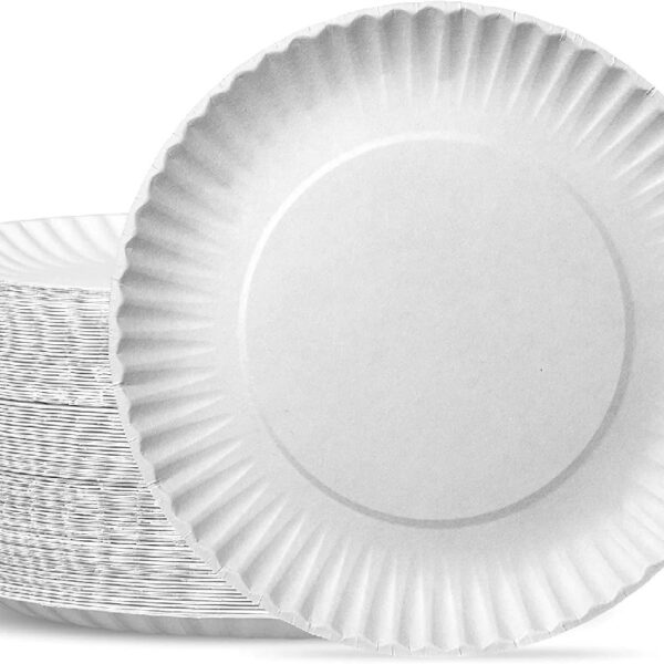 9 Inch Paper Plates Bulk Pack White Disposable Plates Heavy Duty, 300-Pack