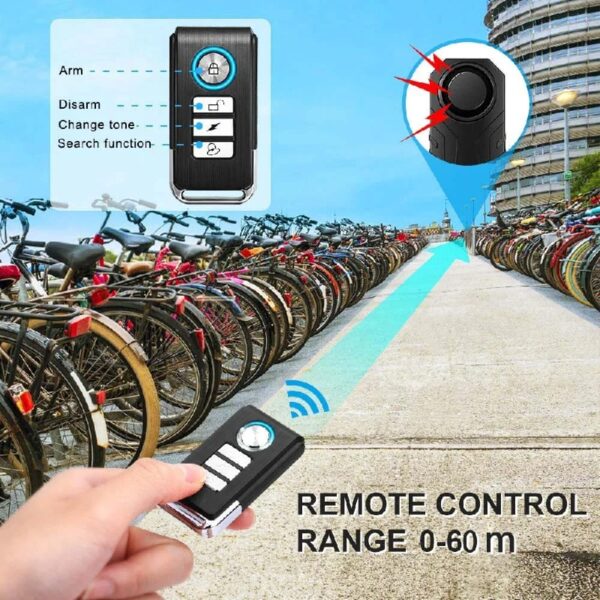 2 Set Wireless Bike Alarm with Remote, Anti-Theft Bicycle Motorcycle Alarm Wireless Security Vibration Motion Sensor Alarm, IP55 Waterproof Super Loud 113dB Alarm