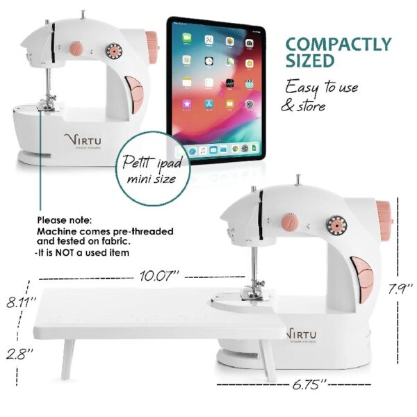 Virtu 122 PC Mini Portable Sewing Machine for Beginner Kids and Adults, Ballet Pink