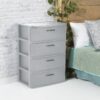 Storage Drawer, 3 Drawer Plastic Weave Wide Tower with Pull Handles, Brown