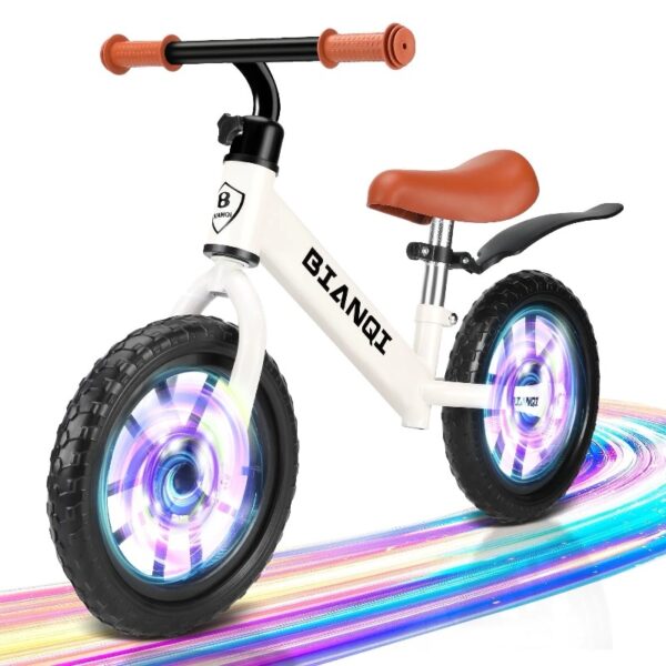 Kid Balance Bike, 12'' Toddlers Training Bicycle for 2-5 Years Old Boys Girls, Lightweight with Lighting up Wheels, Bule
