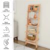 5-Tier Slatted Wood Leaning Ladder Shelf for Narrow Storage, Wooden Bookcase for Living Room, Bathroom, Kitchen, Office or Bedroom, Black Finish