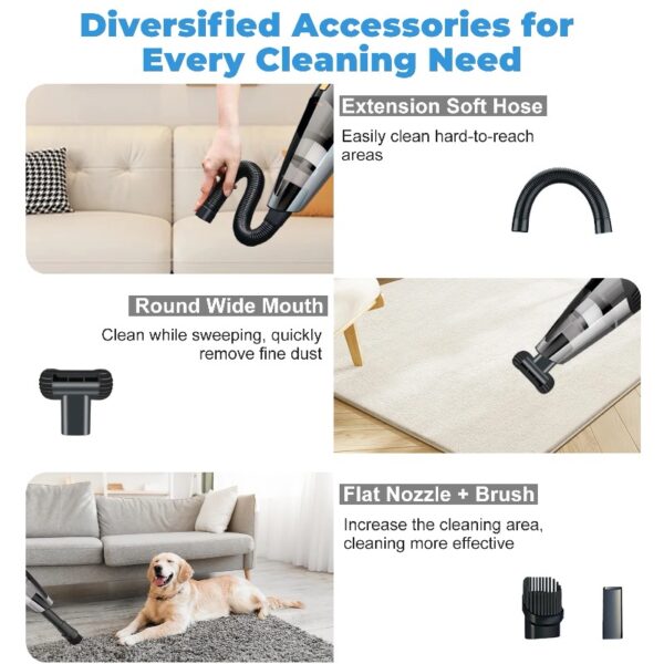 Cordless Handheld Car Vacuum, Portable Vacuum Cleaner, 8KPA Powerful Suction for Car and Pet Hair