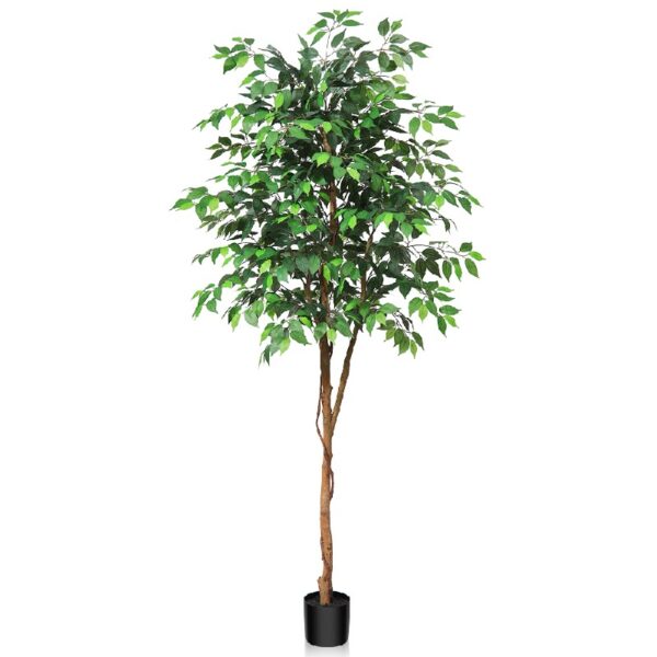 DR.Planzen 5 feet Artificial Ficus Tree, Tall Lifelike Greenery with Natural Wood Trunk for Living Room, office floor and corner decor