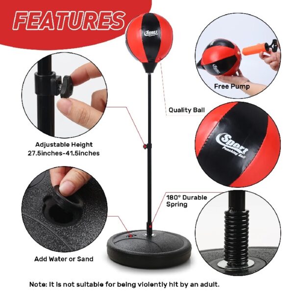 Punching Bag with Boxing Gloves Boxing Bag for Kids Boxing Toy with Adjustable Stand for Boys and Girls Color Black and Red