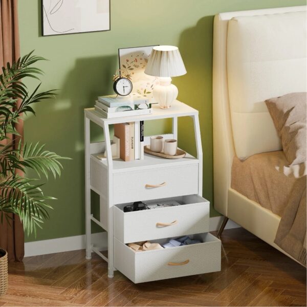 Nightstand,Vertical Dresser with Fabric Chest of Drawers & Storage for Bedroom,Living Room,White