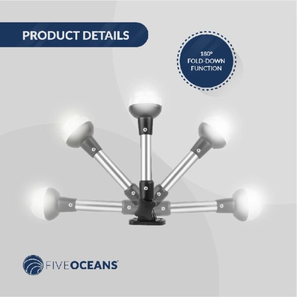 ceans Anchor Light - Stern Lights for Boats, Anchor Light LED Marine, 12V DC, USCG 2NM Certified, Boat Stern Light for Pontoon and Fishing Boats, Fold-Down, 9-Inch - FO4593
