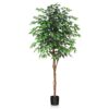 DR.Planzen 5 feet Artificial Ficus Tree, Tall Lifelike Greenery with Natural Wood Trunk for Living Room, office floor and corner decor
