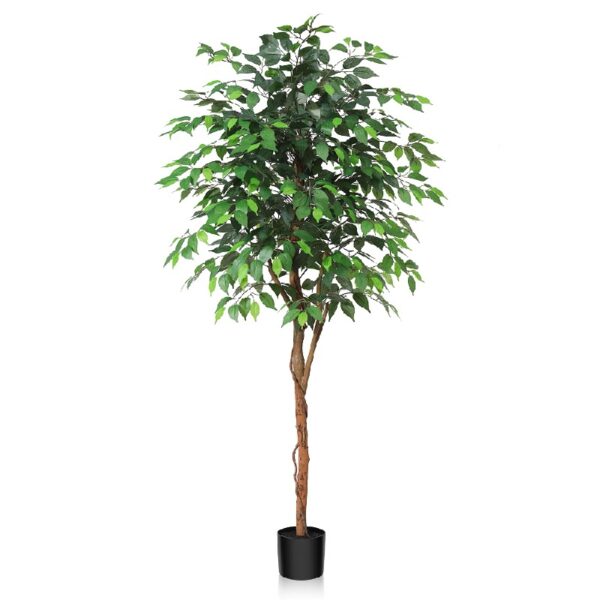 DR.Planzen 5 feet Artificial Ficus Tree, Tall Lifelike Greenery with Natural Wood Trunk for Living Room, office floor and corner decor