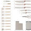 19PCS Kitchen Utensils Set for Cooking, 11 Cooking Utensils, 6 Knife set Beige,3 Utensil Sets,utensilios de cocina