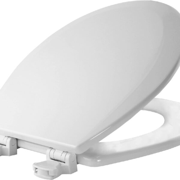 Round Enameled Wood Toilet Seat in White with Easy·Clean Hinge
