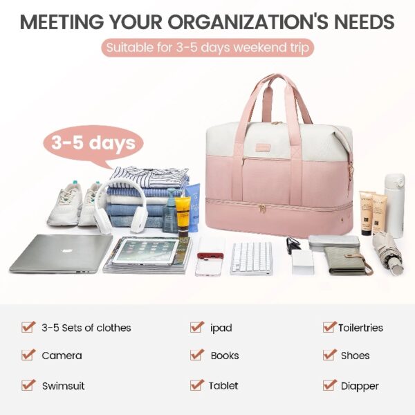 Travel Duffel Bag for Women, Large Weekender Overnight Bag, Carry-on Gym Bag with Separate Shoes Compartment, Mom Hospital Bags for Labor and Delivery with 2 Packing Cubes