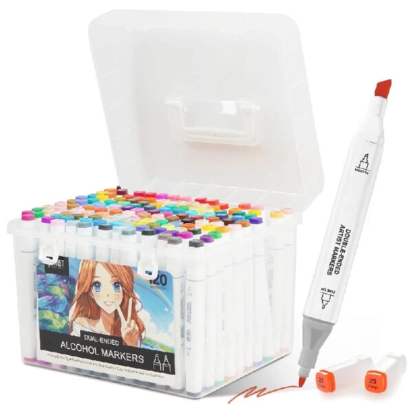Artist Concepts Double Ended Alcohol Markers Dual Tip Artist Markers with Case Organizer, White, 120 Pack