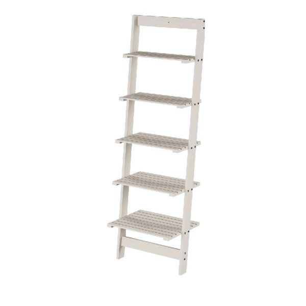 5-Tier Slatted Wood Leaning Ladder Shelf for Narrow Storage, Wooden Bookcase for Living Room, Bathroom, Kitchen, Office or Bedroom, Black Finish