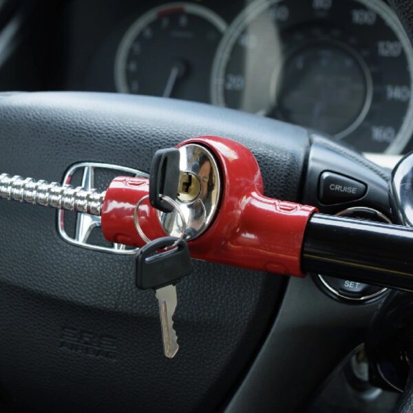 Universal Steering Wheel Lock Anti-Theft Car, Truck, Van and SUV Lock, Red, Black