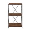 No Tools 3-Tier Bookcase ,Walnut Brown Wooden Small Book Shelf with Metal Frame For Small Spaces , Home Office